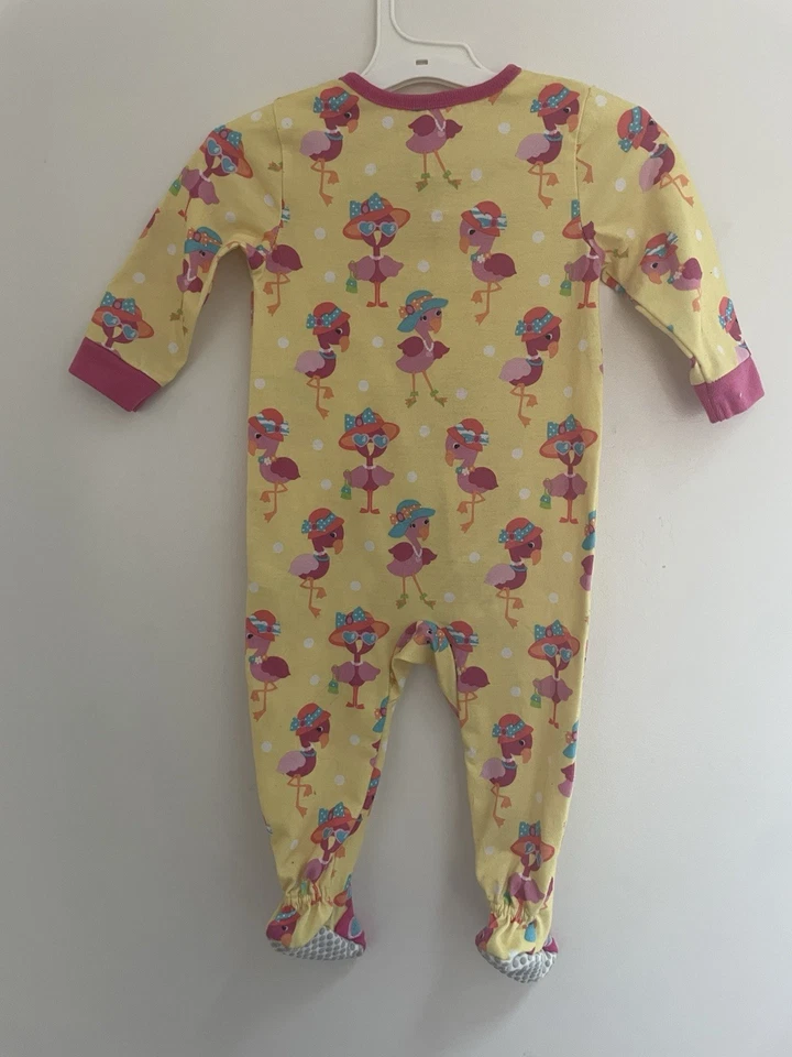 Koala Kids Baby Girl 1-Piece Cute Colorful Flamingo Polyester Zip PJs Yellow 12M - Image 4 of 4
