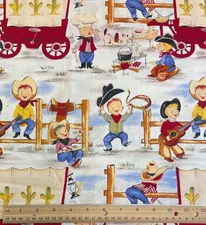 Fabric Michael Miller Lil Cowpokes Cowboy Western Kids Red 100% Cotton BTY NEW