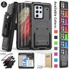 For Samsung Galaxy S21 Plus Ultra FE 5G Case Hard Belt Clip Cover/Tempered Glass