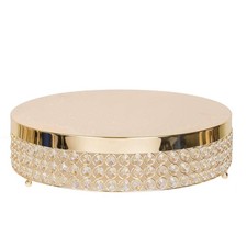 15.5" wide Gold Metal Cake Stand with Crystal Beads Wedding Birthday Events