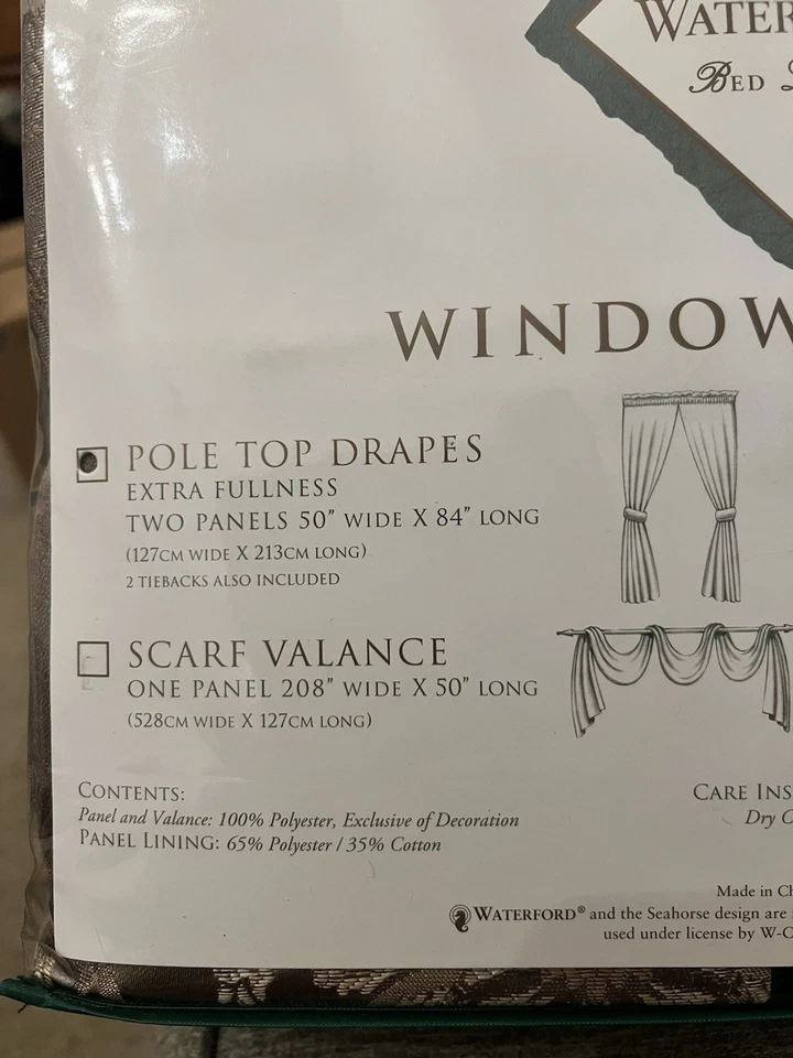 WATERFORD BRYANNE ПАЛЕВЫЙ ЦВЕТОЧНЫЙ (ПАРА) ШЕСТ ВЕРХНИЙ ДРАПИРОВКИ ПАНЕЛИ 50 X 84 - Изображение 3 из 4