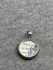 I Love You To The Moon And Back Pendant Crescent Moon Rhinestones Silvertone