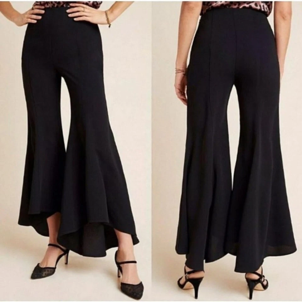 NOVA Calça Anthropologie Zinnia Assimétrica Tulipa Flare Preta Tamanho 8