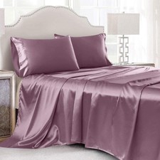 Satin Sheets Queen Size, 4 Pcs Silky Soft Satin Bed Sheets Queen Set with Dee...