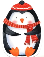 Christmas Penguin Penguins Die-cut Die Cut Blank Inside Note Cards - Set of 6