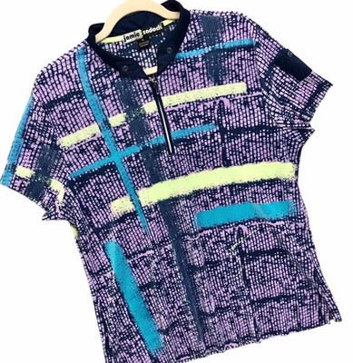 Jamie Sadock Plisse 1/4 Zip Top Golf Pickleball Tennis Abstract Print Sz XL