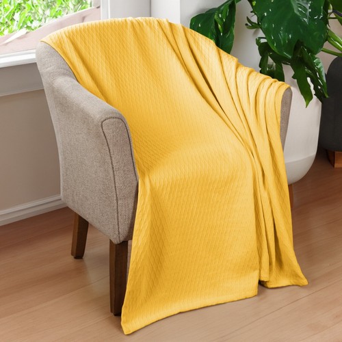 California King Yellow Cotton Woven Geometric Blanket - Picture 6 of 10