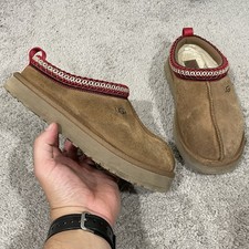 UGG Tazz Kids Slippers Youth Size 3 Chestnut Suede Shearling Comfort Mule