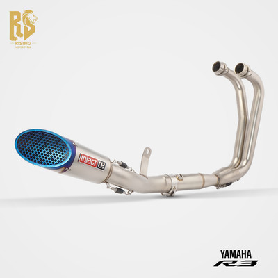Yamaha R3 (2021 2025) Komplett-Auspuffanlage   Burnt-Blue Waben-Endkappe