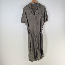 Picnic shirt dress womens size S khaki green midi short sleeve collar 126657