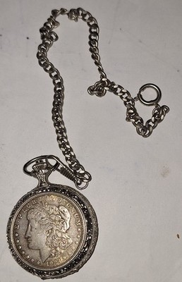 1921 Morgan Silver Dollar American Historical Society Pocket Watch sold as is. 