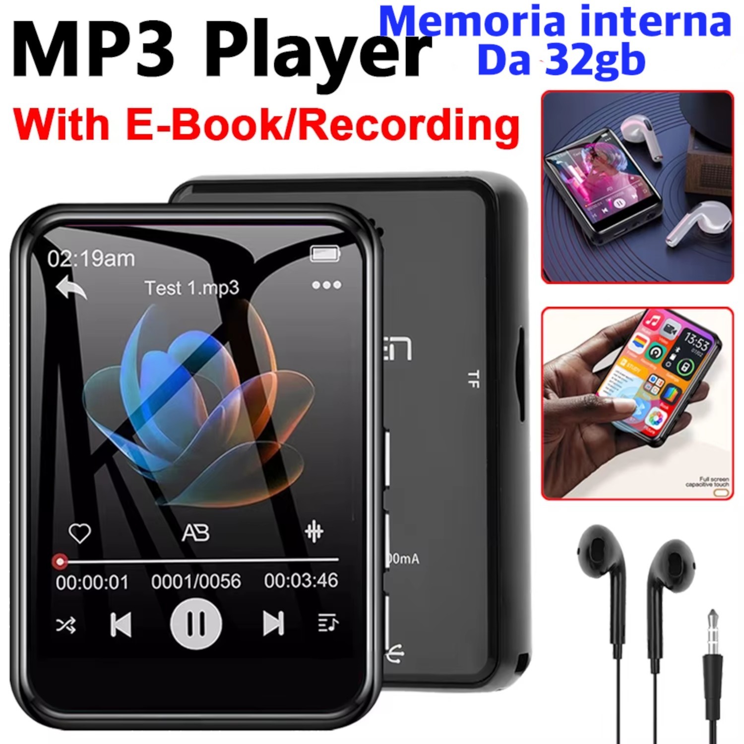 Lettore MP4 Bluetooth 5.4 per Sport | Touch Screen 2.4" e Speaker