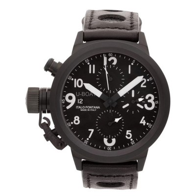 U-BOAT Flight Deck 100m Watch Black Automatic Dial Leather Strap - U7750