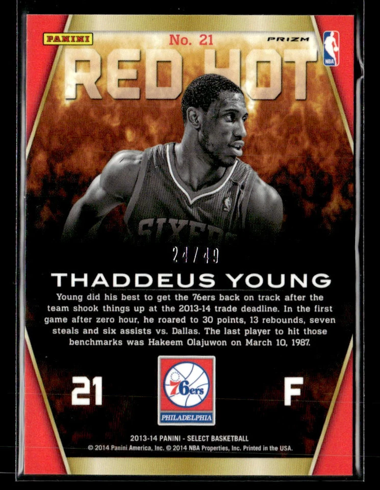 2013-14 Select #21 Thaddeus Young Red Hot Blue/Red Prizm /49 - Image 2 of 2