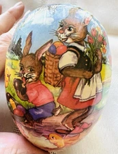 German Democratic Republic GDR Easter Paper Mache Egg Rabbit Chicks 4.5"
