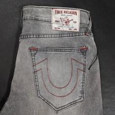 True Religion Mens Jeans Size 33x34 Relaxed Straight Gray Denim