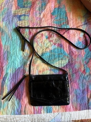Hobo International Black Patent leather crossbody handbag Long EUC