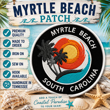 Myrtle Beach South Carolina Patch Embroidered Iron-On Applique Palm Trees Ocean