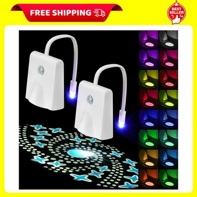 Toilet Night Lights, 2PCS Motion Sensor with Star Projector, USB Rechargeable 16