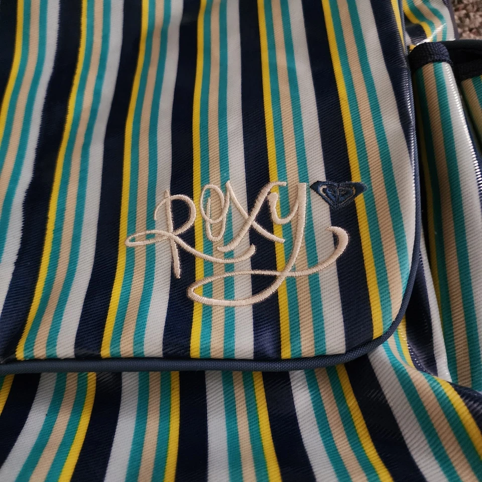 Roxy尿布托特包邮差包海军蓝黄色条纹带更换垫 — 第 3/4 张图片