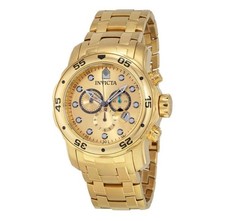 Invicta Men's 48mm PRO DIVER Scuba Chronograph Gold Dial 18K Gold Plated Watch