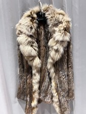 Luxus Echtpelz Mantel mit Kapuze Kaninchen & Waschbär Gr. M/L Pelzjacke