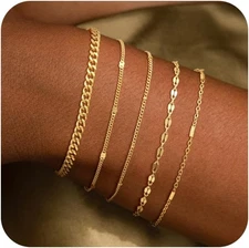 Gold Bracelets for Women Dainty Gold Bracelet Stack Layered Bracelets Sets 14K G