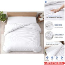 Duvet Cover Queen Size 100 Egyptian Cotton 600 Thread Count White Zipper