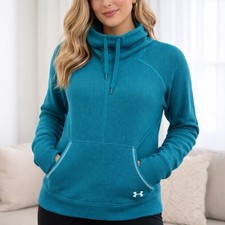Under Armour DFO ColdGear Waffle Knit Hoodie Womens Medium Teal Thermal Pullover