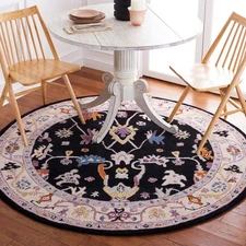 Anatolia Collection 6' Round Black/Ivory AN513Z Handmade Premium Wool Entrywa...
