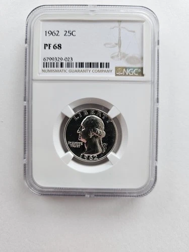 SILVER 1962 PWASHINGTON QUARTER PF68 NGC GRADED 25C 90%SILVER COIN