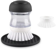 Soap Dispensing Palm Brush Set with Silicone Drip Tray and Refill for Kitchen Cl