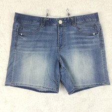 Democracy Womens Shorts Blue Denim "Ab"solution Light Wash Whiskering Plus 16
