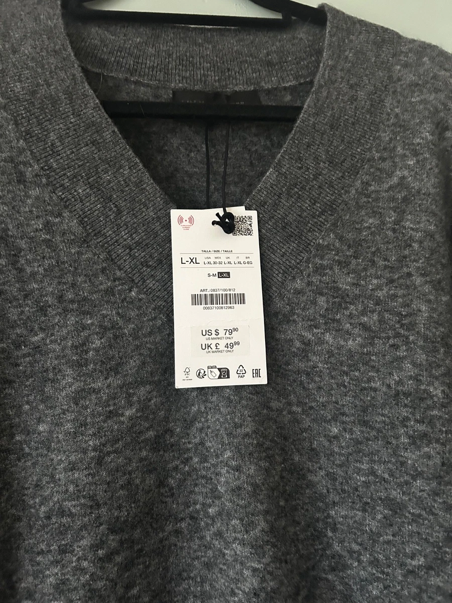 zara oversized  v neck grey wool ladies jumper size  L/XL Bnwt