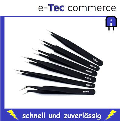 6er Set  Edelstahl ESD 10-15 Pinzetten Antistatisch / Anti-static Tweezers