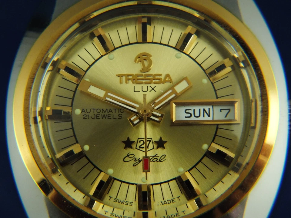 Tressa Lux кристалл автоматические часы винтажный ретро швейцарский 1970-х новый из старых запасов Cal AS 5206 - Изображение 4 из 4