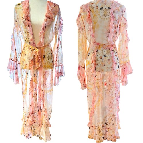 Victoria’s Secret Sheer Floral Chiffon Ruffle Robe Tie XS/S Fairycore Whimsical - Picture 2 of 13