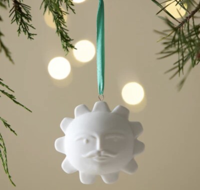 Last One! New in Box Jonathan Adler White Porcelain Sun Ornament. Two Faces.