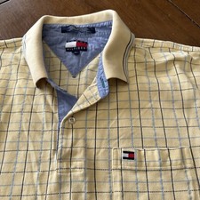 Vintage 90s Tommy Hilfiger Mens Yellow Polo Shirt w Pocket Size XL Y2K