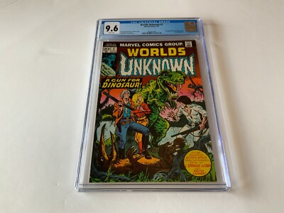 WORLDS UNKNOWN 2 CGC 9.6 WHITE PAGES GUN FOR DINOSAUR SCI FI MARVEL COMICS 1973