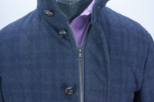 William Hunt Savile Row Mens Quilted Jacket Zip Up Navy/Grey Check L Short Coat - Picture 4 of 21