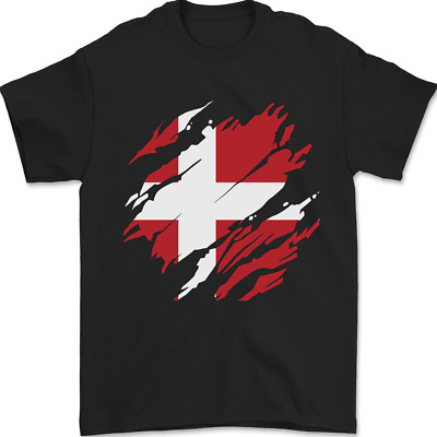 T-Shirt Torn Dänemark Flagge dänischer Tag Fußball Herren 100 % Baumwolle