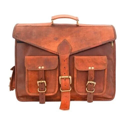 New Women's Vintage Messenger Laptop Office Bag Genuine Leather Brown