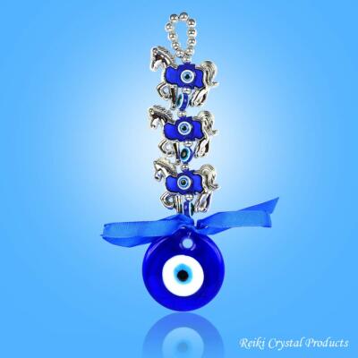 Three Horses Evil Eye Wall Hanging Idol, Protects & Dispels Negative Energy