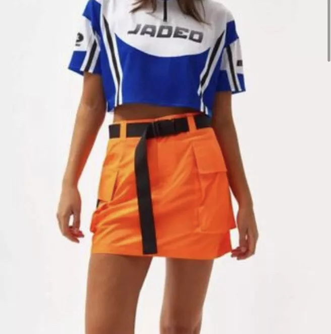 Jaded London Neon Orange Cargo Skirt With Webbing Belt SZ XS