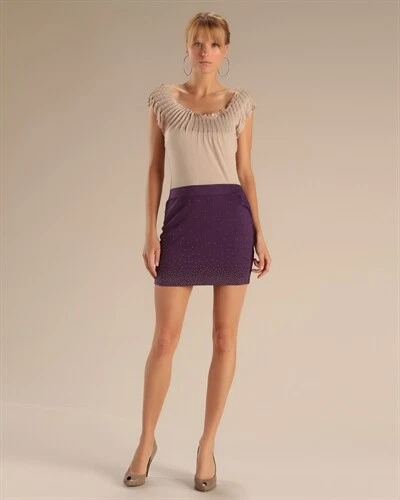 PURPLE, STUDDED MINI SKIRT