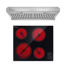 2 Piece Kitchen Appliances - 24" Radiant Electric Cooktop and 30" Range Hood