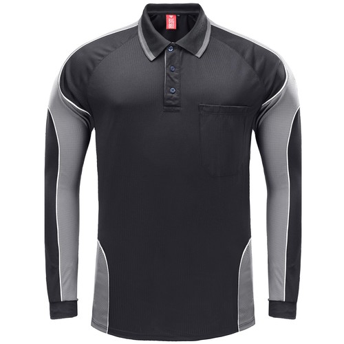 Work Polo Shirts Long Sleeve hi vis panel chest pocket quick dry Black Blue Pink - Picture 15 of 58