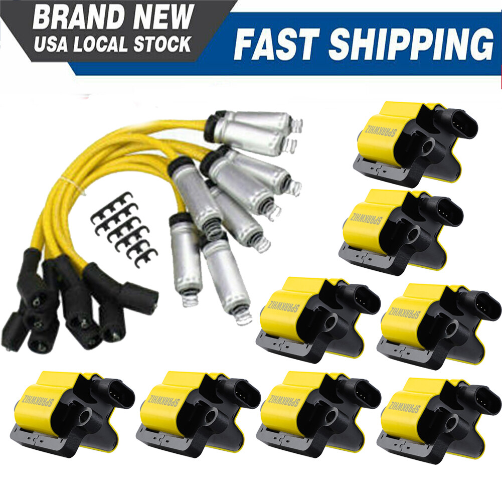 8 Square Ignition Coil Pack and Spark Plug Wire for Chevy GMC 4.8 5.3 6.0 8.1L LS3 Engines