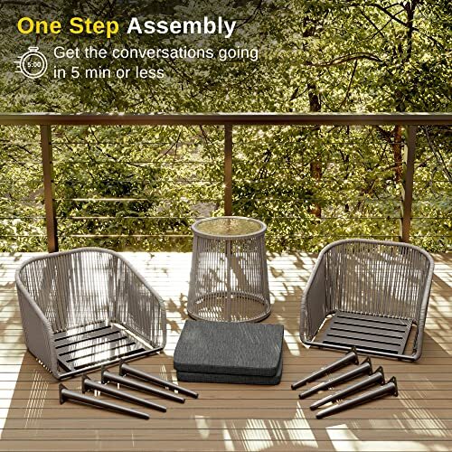 Breezeway Patio Furniture Set, 3-Piece Outside Bistro Light Grey & Dark Grey - Picture 5 of 7